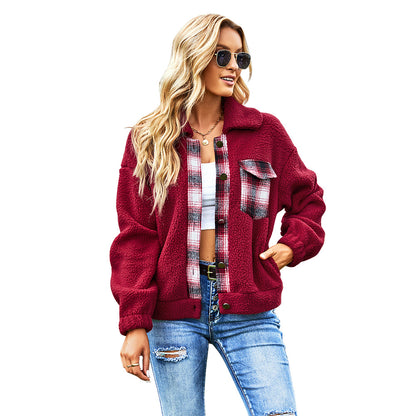 Women's Fashion Temperament Plaid Stitching Coat Top