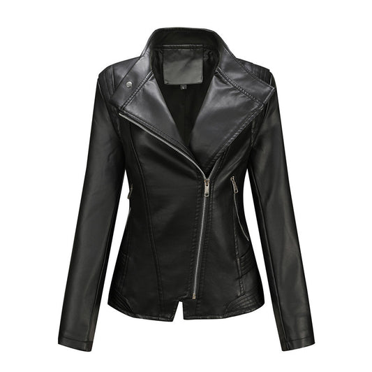 Women's Fashion Casual Solid Color Leather Coat