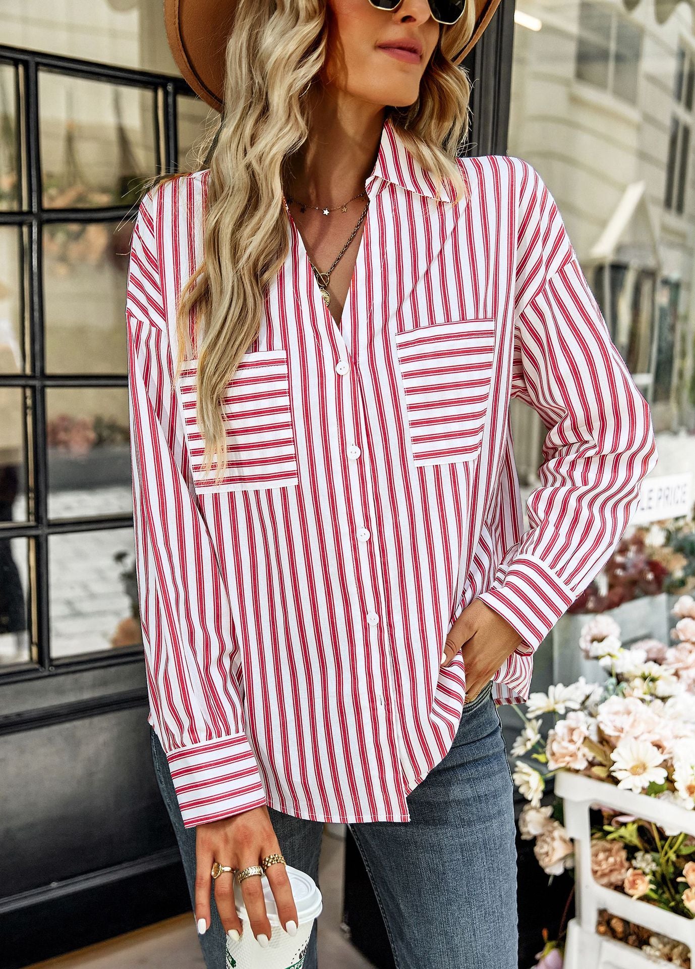 Women's Fashion Casual Striped Shirt Top