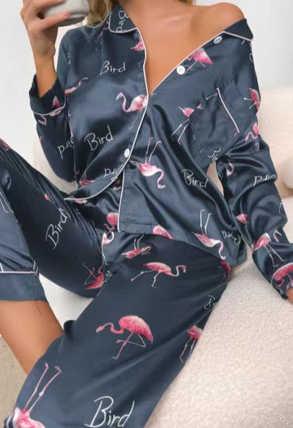 Pajamas Women's Sweet Luxury 5050 Artificial Silk Lapel Long Sleeve Trousers Home Wear Two-piece Suit