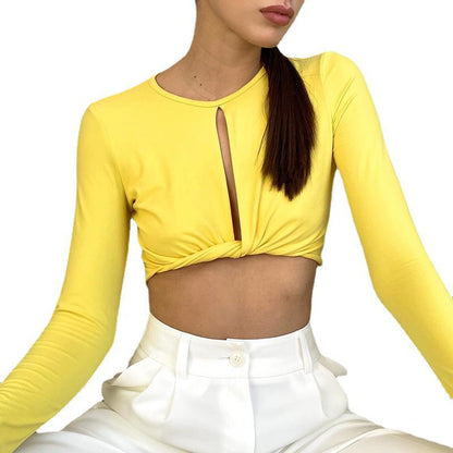 Slim-fit Crop-top Women's Round Neck Hollow Out