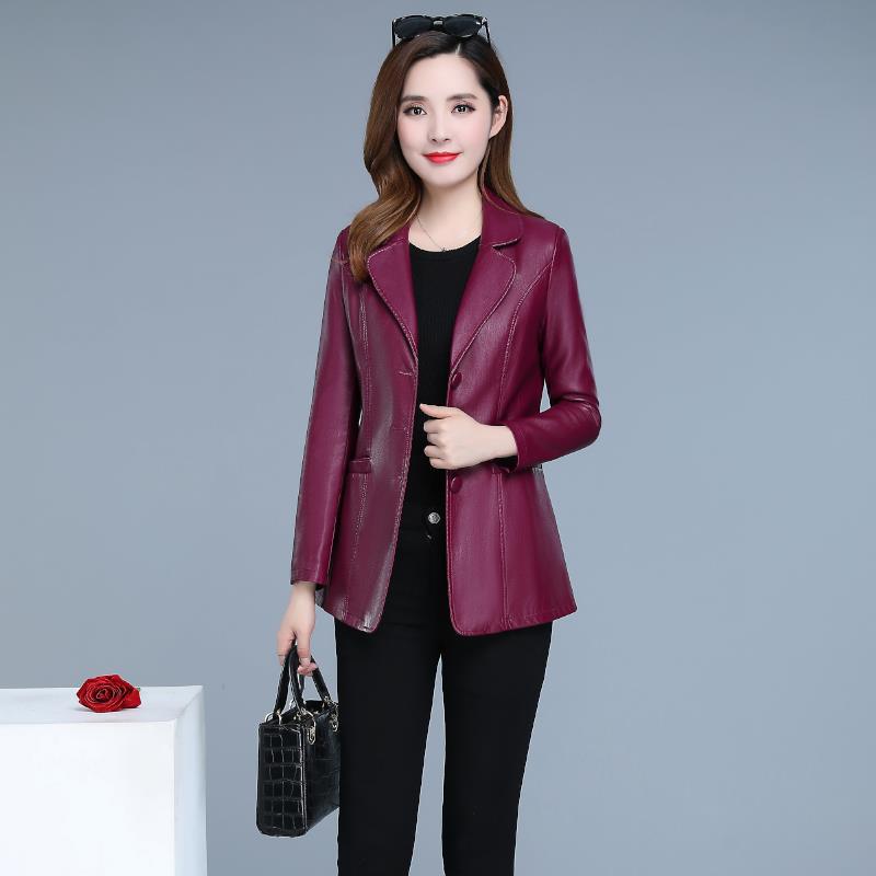 Short Leather Jacket Women Suit Collar Slim Fit