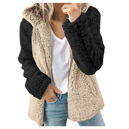 Multi Panel Hooded Plush Autumn Winter Coat