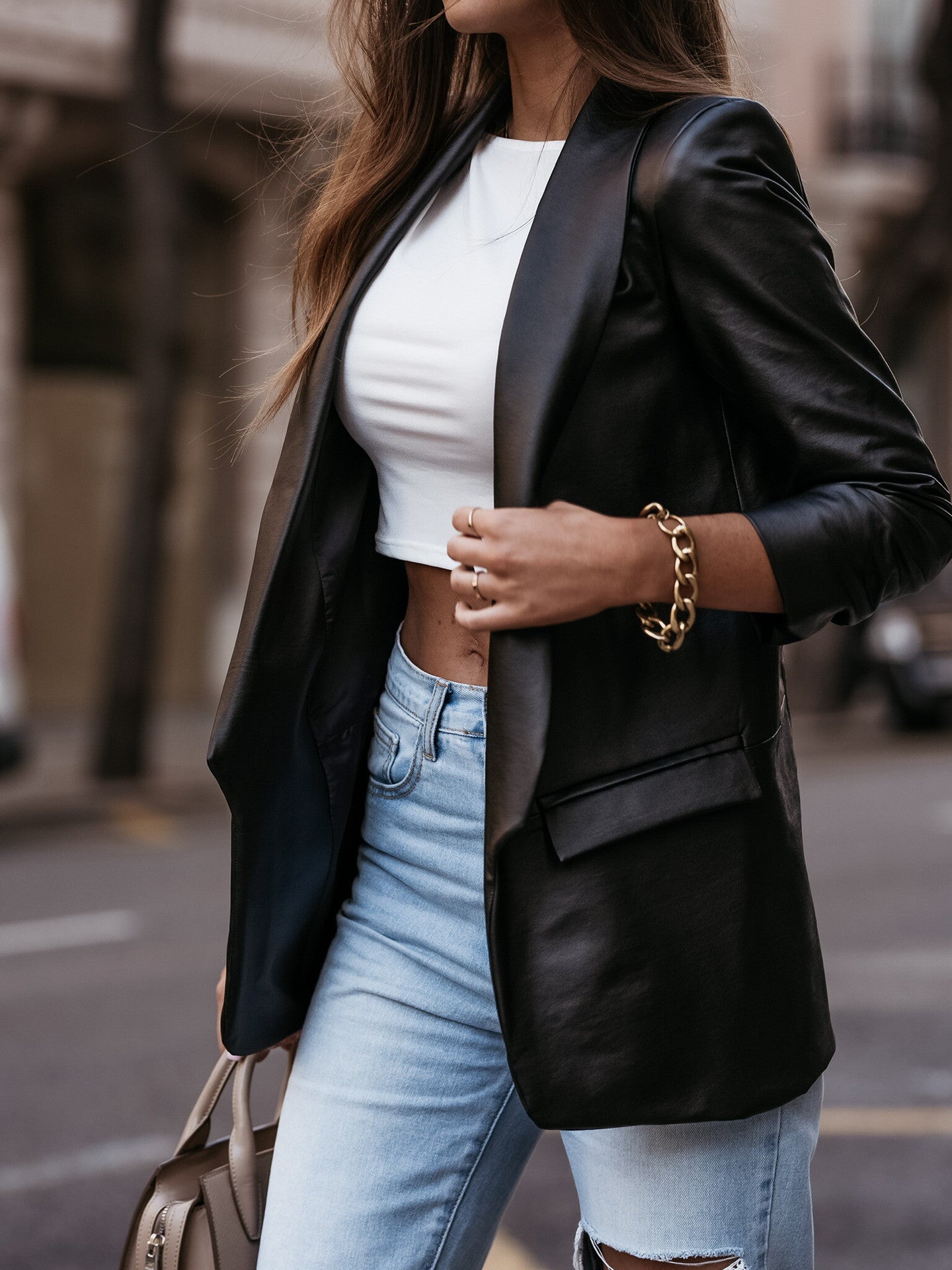 Fashion Suit Collar Leather Jacket