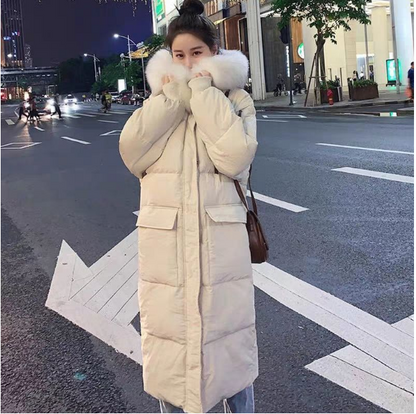 Women's Mid-length Big Fur Collar Over-the-knee Bread Coat