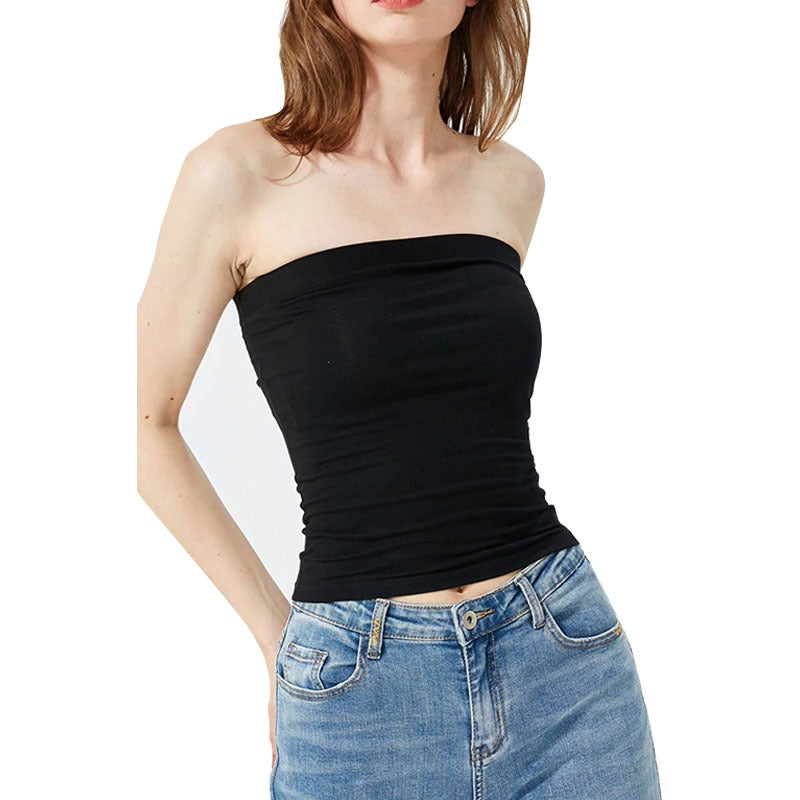 Japanese Original Cotton Comfortable Sexy Anti-emptied Solid Color Strapless Tube Top