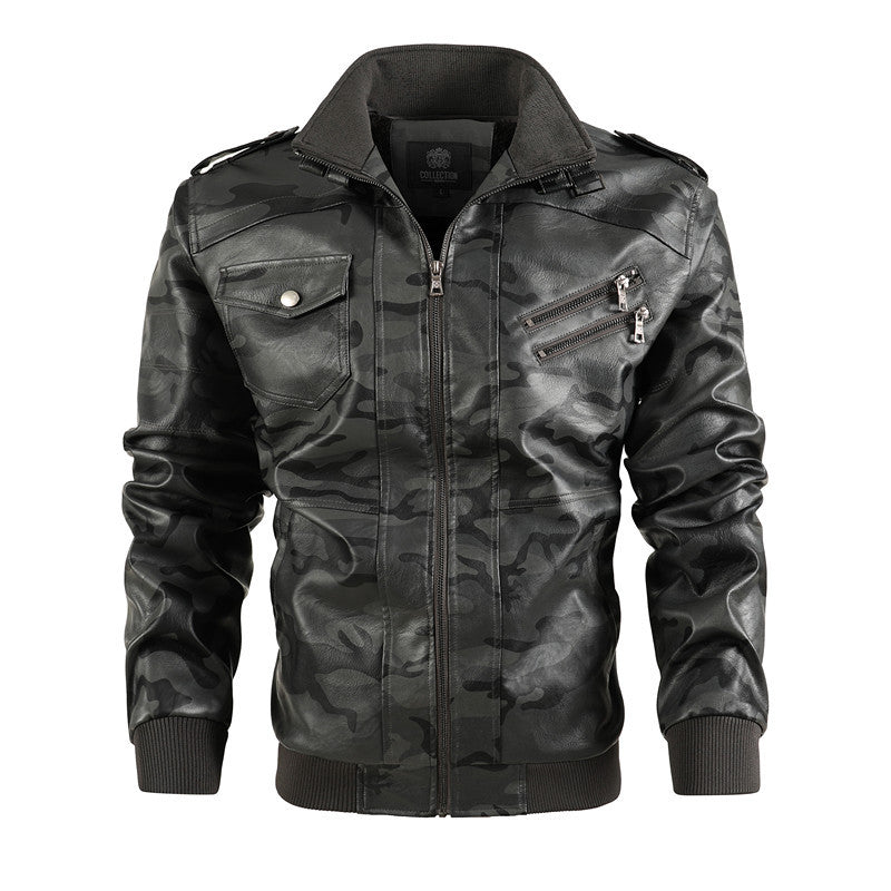 Men's Fashion Casual Stand Collar Zipper Side Seam Sidekick Leather Coat