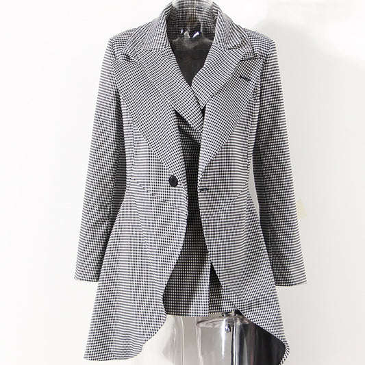 Small Plaid Bow Asymmetrical Loose Suit Jacket For Women