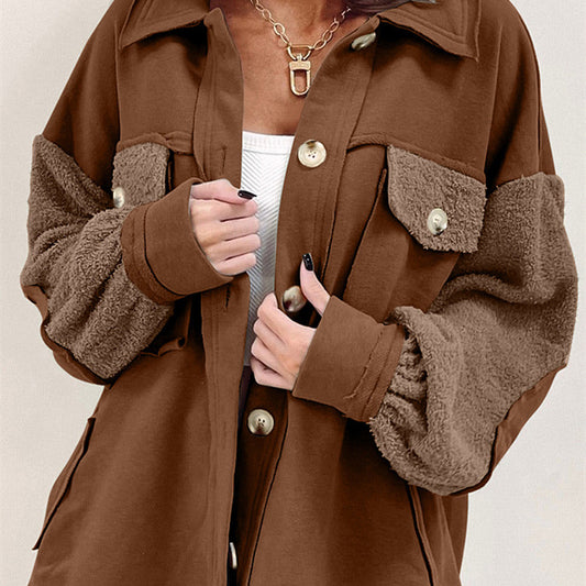 Autumn And Winter Plush Splicing Loose Jacket
