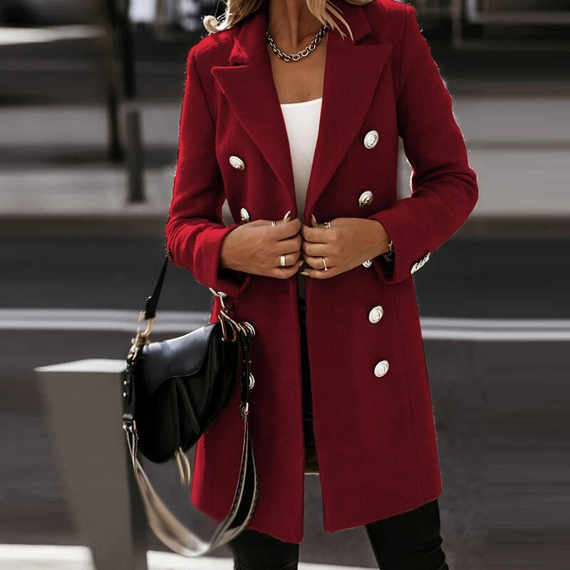Women's Long-sleeved Suit Collar Double-breasted Jacket