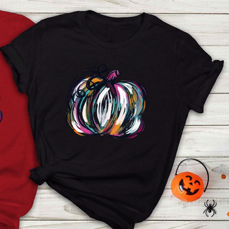 Halloween Pumpkin Pattern Printed Short-sleeved T-shirt