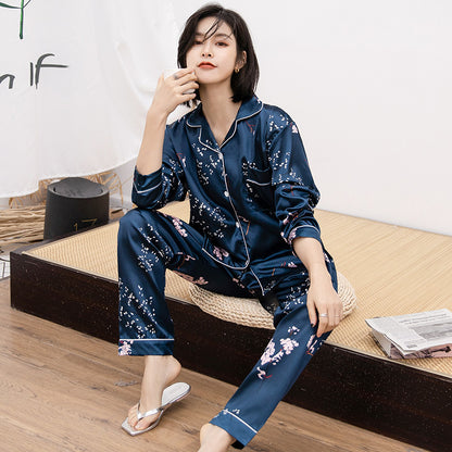 Pajamas Women's Sweet Luxury 5050 Artificial Silk Lapel Long Sleeve Trousers Home Wear Two-piece Suit