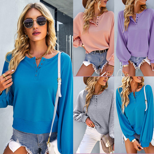 Women's Loose Casual Solid Color Hoodie Long-sleeved Top