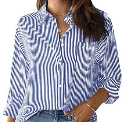 Striped Loose Casual Long Sleeves Shirt For Women