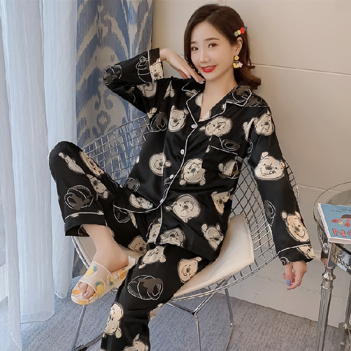 Spring And Autumn Pajamas Women's Artificial Ice Silk Trousers Loose Homewear Suit