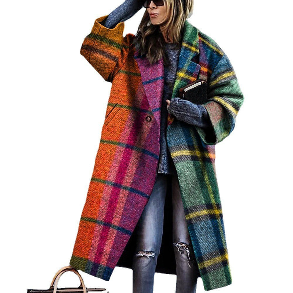 Women's Multi-color Checkered Long-sleeved Lapel Jacket