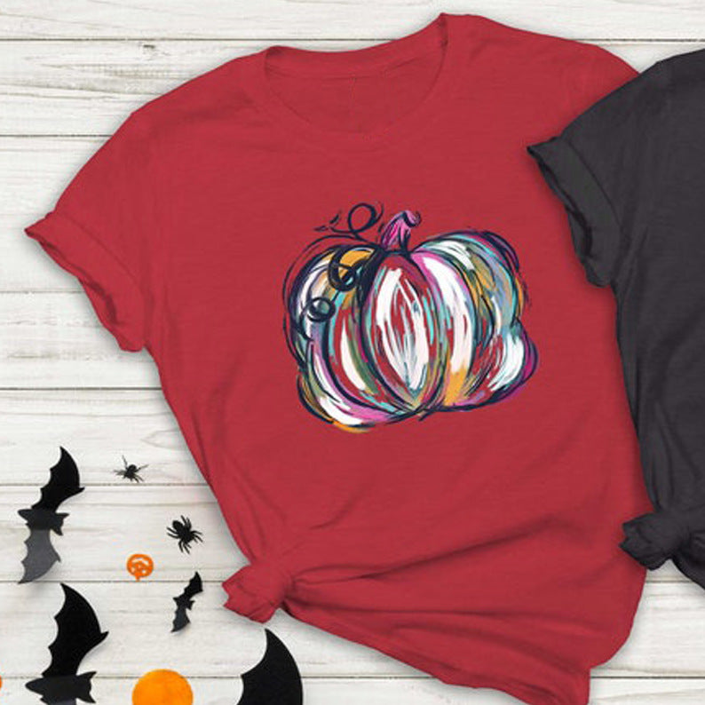Halloween Pumpkin Pattern Printed Short-sleeved T-shirt