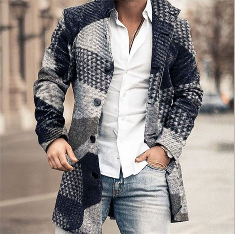 Men's Fashion Casual Tweed Stand-up Collar Coat