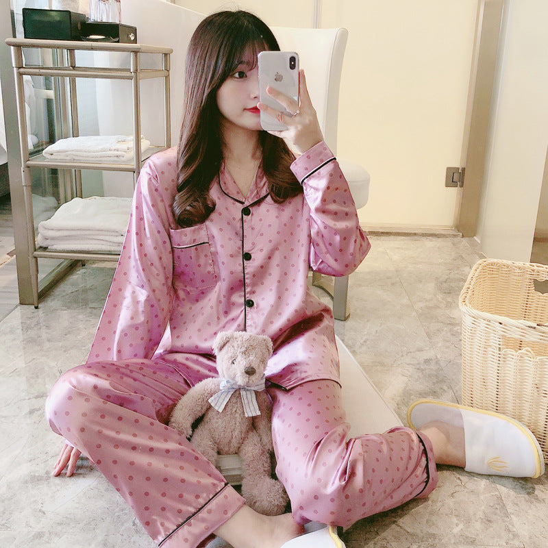 Pajamas Women's Sweet Luxury 5050 Artificial Silk Lapel Long Sleeve Trousers Home Wear Two-piece Suit