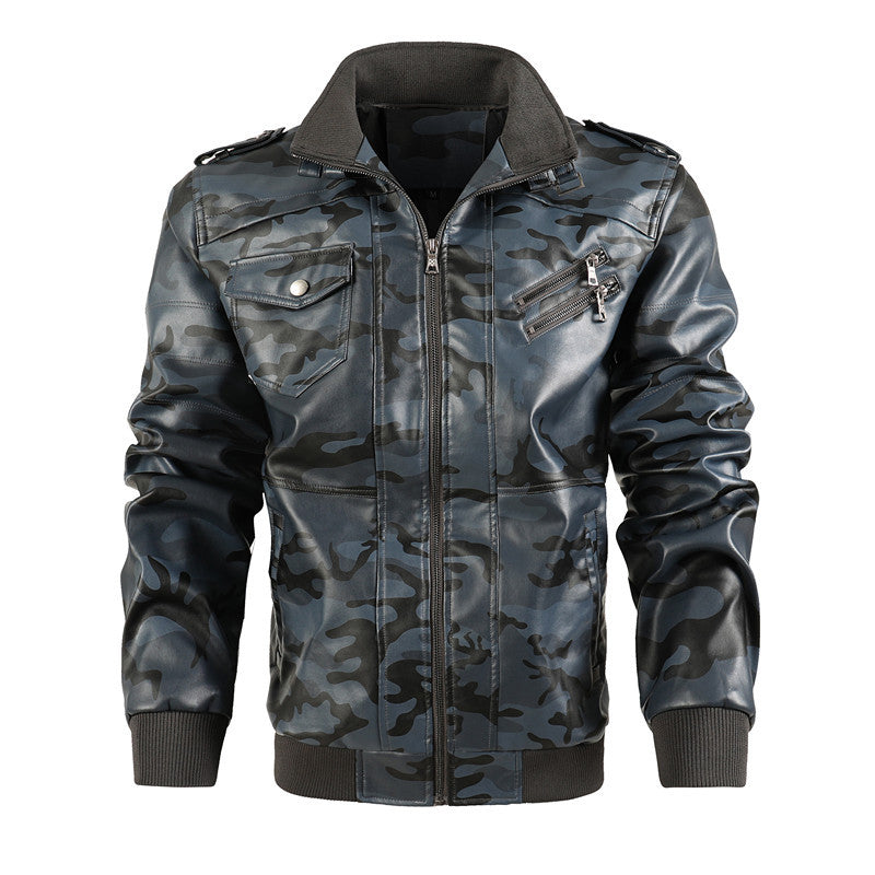 Men's Fashion Casual Stand Collar Zipper Side Seam Sidekick Leather Coat