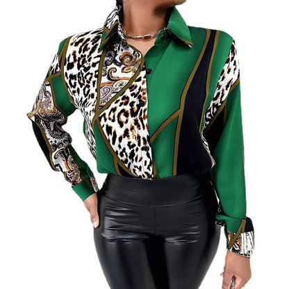 Women's Temperament Leisure Long Sleeve Button Digital Printed Shirt