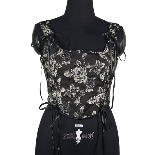 Women's Retro Black Rose Double Layer Fishbone Corset