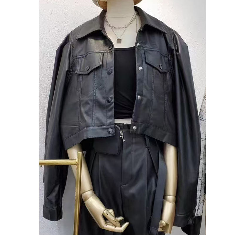 Spring And Autumn New Cropped Leather Motorcycle Jacket