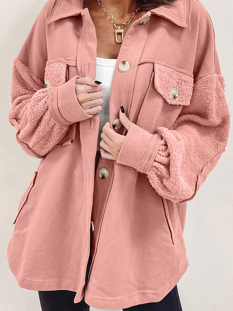Autumn And Winter Plush Splicing Loose Jacket