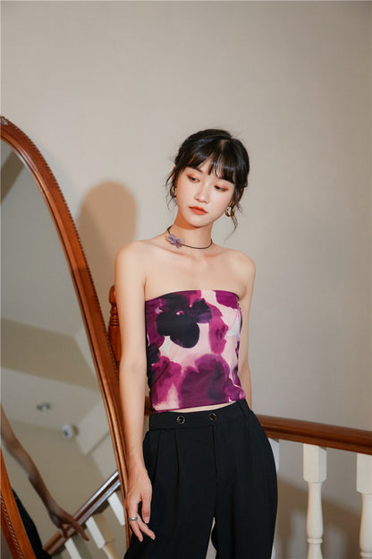 Design Oil Painting Tube Top Printing Slim Fit